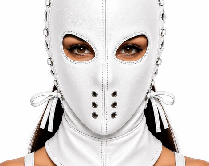 Handmade Cowhide Leather Hood Mask, Gothic Cosplay Headpiece