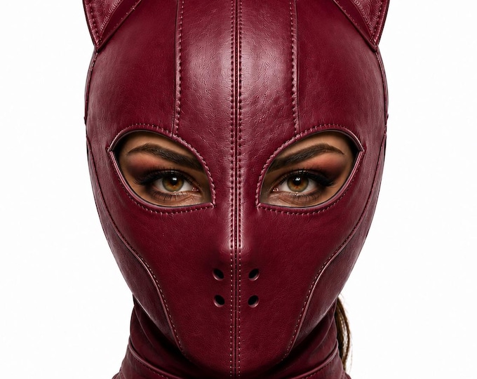 Handmade Leather Cat Hood, Feline Mask, Cat Ears Costume, Cosplay Headwear, Festival Wear