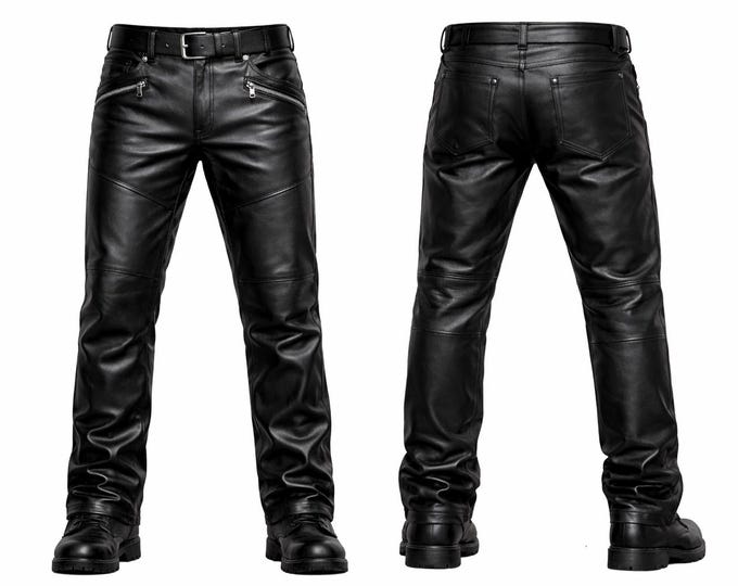 Men’s Leather Pants Slim Fit Biker Pants Streetwear Fashion Trousers Multiple Colors