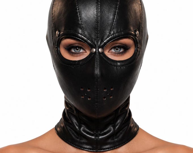 Gothic Leather Hood, Open Eye Cosplay Headgear, Halloween Costume, Handmade Mask for Women