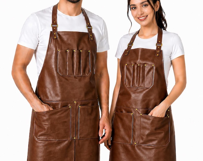 Full Grain Leather Apron Unisex Heavy Duty Workwear Barista Chef Adjustable Strap