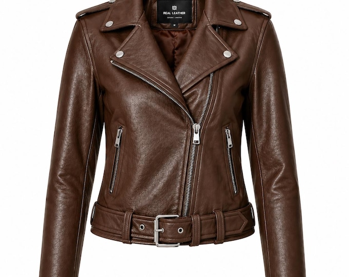 Women’s Leather Biker Jacket, Genuine Lambskin Moto Jacket, Slim Fit Motorcycle Coat