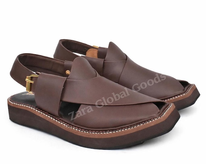 Handmade Brown Leather Chapal for Men – Traditional Back Strap Sandals