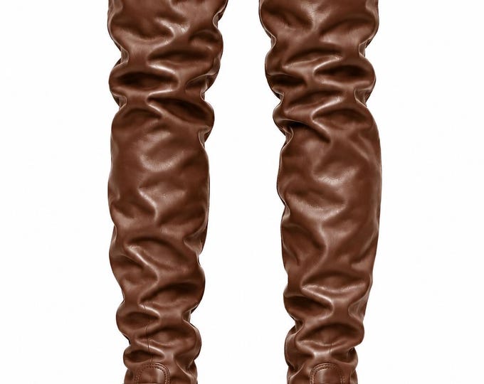 Men’s Black Leather Thigh-High Boots with Buckles and Chunky Lug Sole