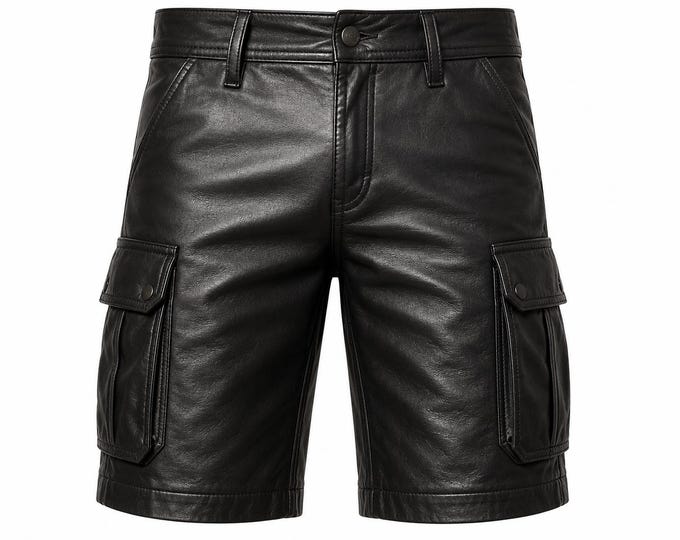 Mens Leather Cargo Shorts, Handmade Genuine Sheepskin Streetwear, Custom Summer Wear, Gift for Him