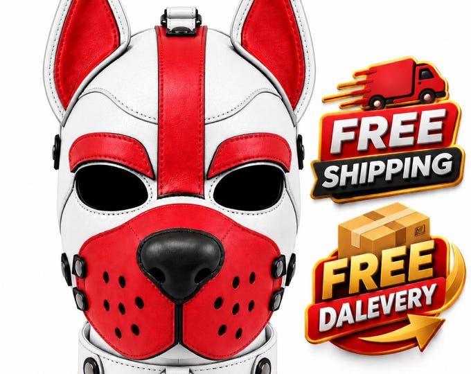 Handmade Puppy Hood with Ears, Adjustable Pet Headpiece, Removable Muzzle, Leather Dog Costum