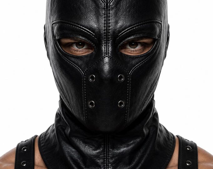 Black Leather Hood Mask for Men, Gothic Full-Head Face Cover, Cosplay Costume, Halloween Gift