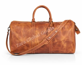 Bolsa de viaje y fin de semana de piel de grano completo hecha a mano