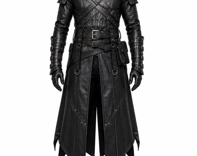 Leather Assassin Coat Medieval Hooded Cloak Gothic Warrior Cosplay Costume
