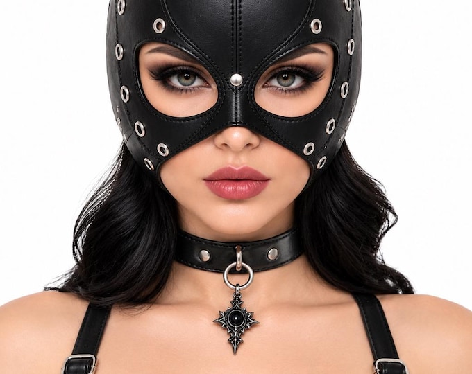 Gothic Cat Face Cover, Handmade Cosplay Hood, Halloween Headwear, Festival Costume Mask