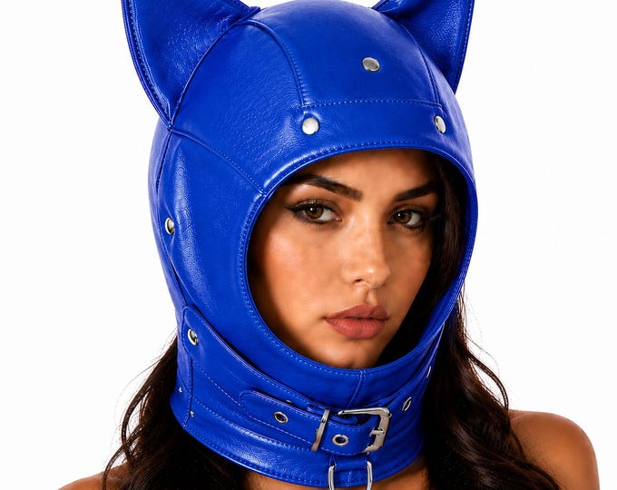 Leather Cat Ear Hood, Open Face Gothic Cosplay Headpiece, Halloween Costume Accessory