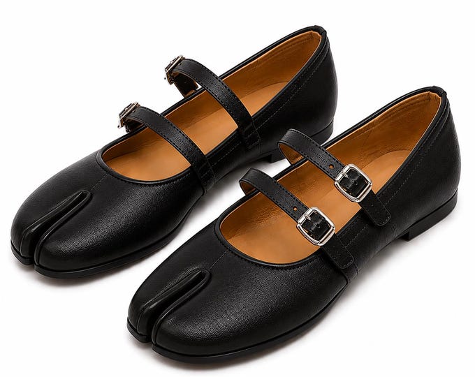 women Tabi Mery Jane Flats Handmade leather spilt toe Casual shoes