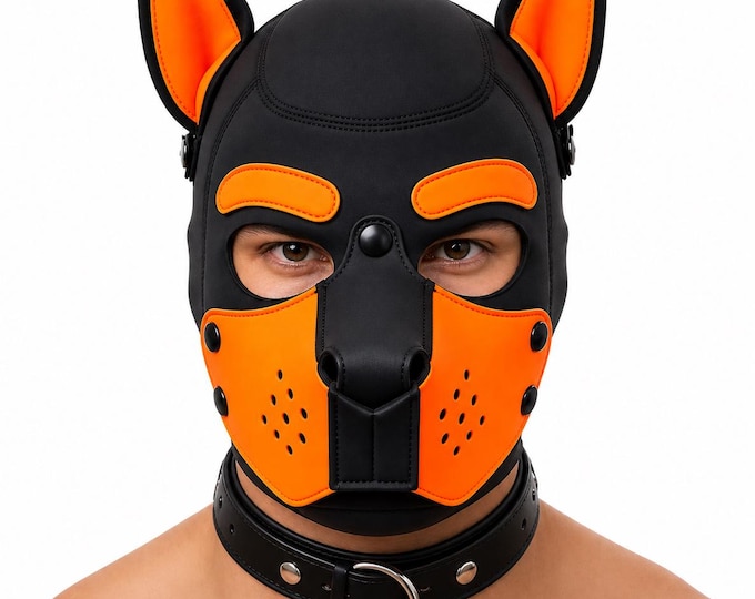 Handmade Leather Animal Hood Mask, Black Cosplay Costume Headpiece, Halloween Party Costume Accessory