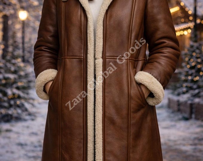 Women’s Shearling Leather Coat–Handmade Winter Jacket With Faux Fur Lining | luxury  Outwear