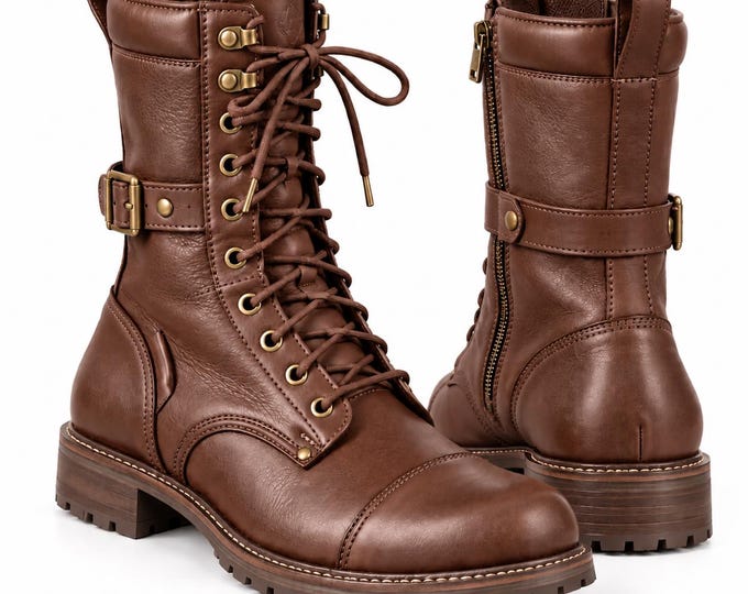 Men’s Leather Combat Boots, Lace Up Military Style, Handmade Rugged Outdoor Footwear