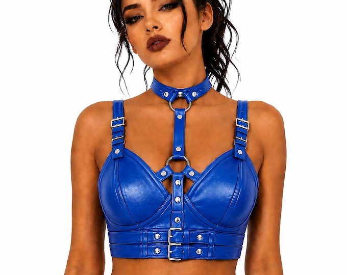 Women's Leather Harness, Gothic Bralette Corset, Punk Biker Fashion, Festival Clubwear