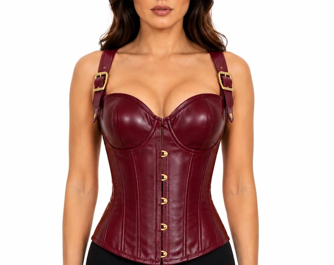 Leather Corset Top, Handmade Boned Bustier, Adjustable Strap Waist Corset