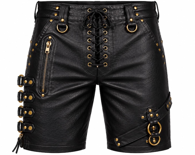 Men's Handmade Sheepskin Gym Shorts, Steampunk Biker Style, Genuine Leather Summer Wear