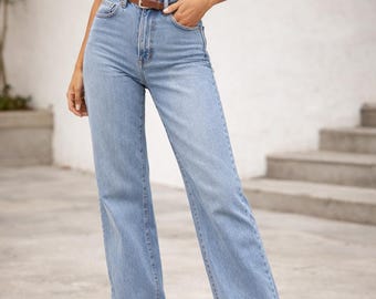 Women’s High Waist Blue Denim Jeans | Straight Leg Classic Fit | ZaraGlobalGoods
