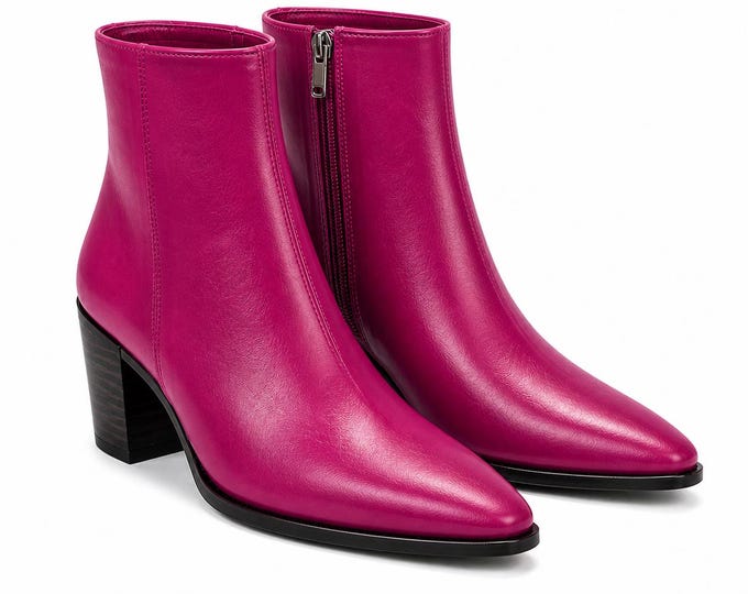 Stylish Black Leather Ankle Boots Pointed Toe Side Zipper High Heel
