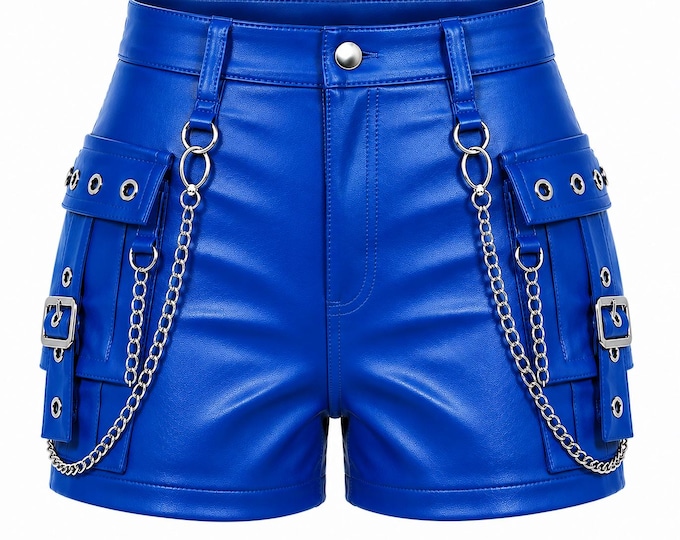 High Waist Genuine Leather Cargo Shorts Women Gothic Festival Y2k Streetwear