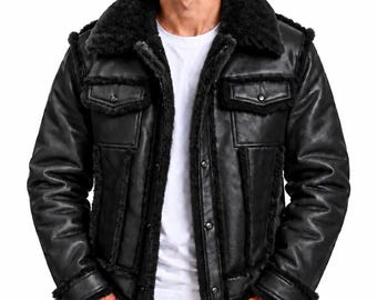 Men's Shearling Leather Jacket, Aviator Jacket, Winter Jacket, Genuine Leather Coat, Gift for Him