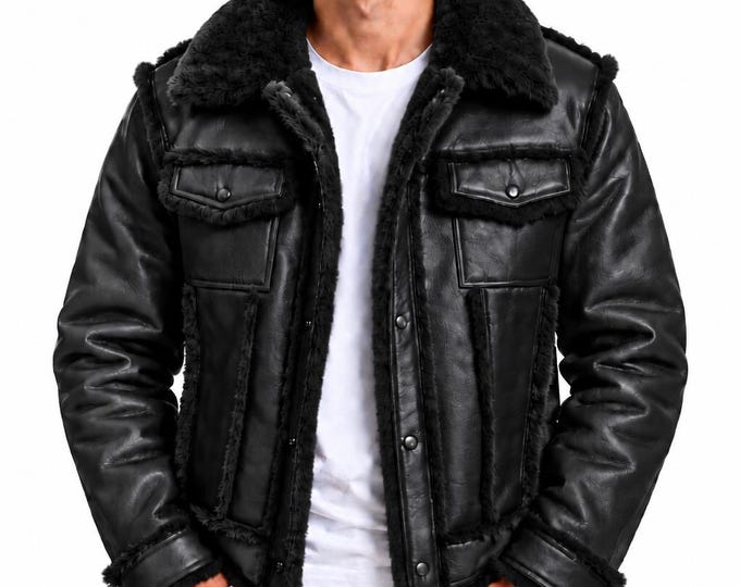 Men's Shearling Leather Jacket, Aviator Jacket, Winter Jacket, Genuine Leather Coat, Gift for Him