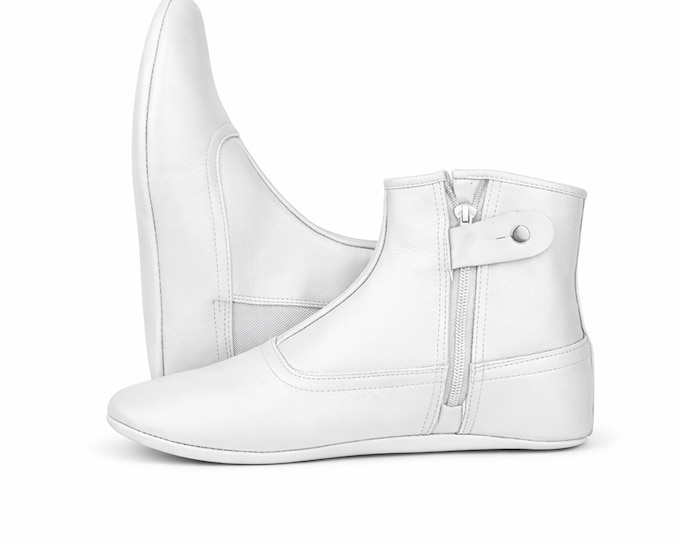 White Leather Khuffain for Men & Women | Handmade Khuff Socks | Islamic Prayer Footwear