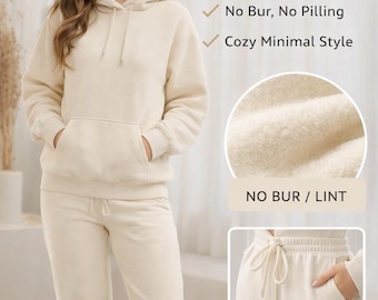 Women’s Fleece Tracksuit Set | Plain Minimal Hoodie & Jogger Pajamas |No-Pilling Cozy Winter Loungewear