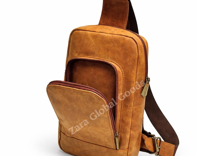 Handmade Brown Sling for Men & Women, Genuine Leather Crossbody Shoulder Bag