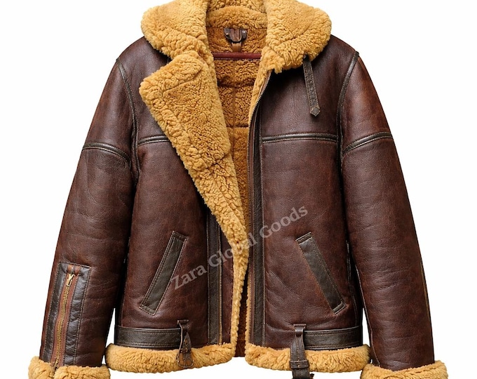 RAF B-3 Shearling Leather Jacket, Vintage WWII Aviator Flight Bomber, Real Sheepskin