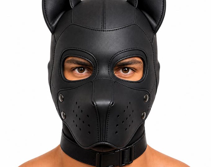 Leather Pup Hood, Handmade Dog Headgear, Cosplay Costume, Adult Unisex Leather Mask