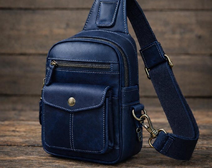 Leather Crossbody Sling for Men Women, Small Chest Travel Shoulder
