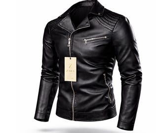 Men’s Black Genuine Leather Jacket | Modern Zipper Biker Style | New Fashion