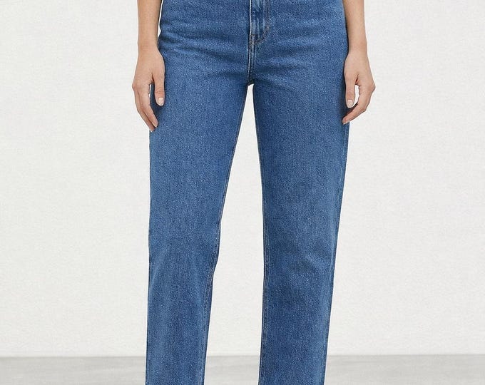 Women High Waist Denim Jeans | Straight Leg Blue Jeans | Casual Everyday Pants