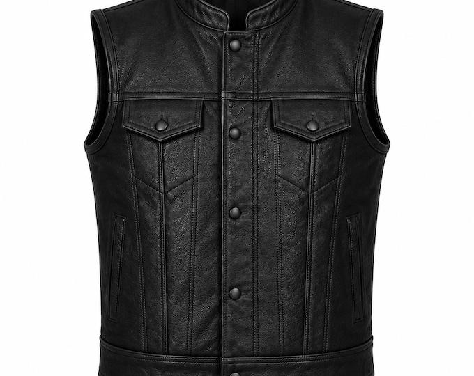 Men’s Buffalo Leather Motorcycle Vest | Biker Club Riding Vest with Pockets & Back Armor