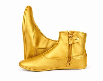 Leather Khuffain for men handmade gold islamic footwear