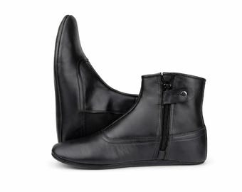 Leather Khuffain Socks for Men – Black Calfskin Islamic Mest Shoes