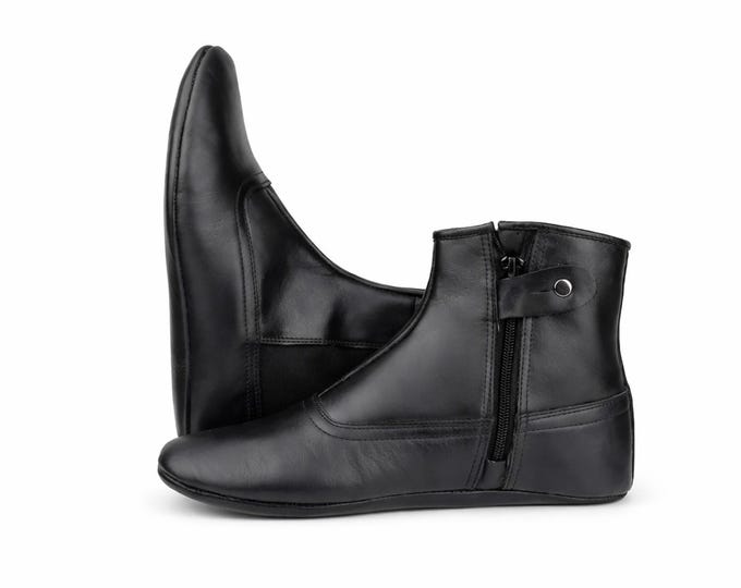 Leather Khuffain Socks for Men – Black Calfskin Islamic Mest Shoes