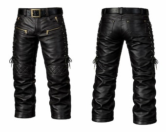 Pantalones de cuero para hombre hechos a mano / Pantalones de motociclista / Colores personalizados / Corte ajustado estilo motociclista Regalo