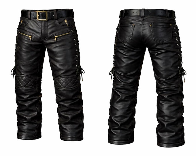 Handmade Men Leather Pants | Biker Trousers | Custom Colors | Slim Fit Motorcycle Style Gift