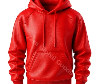 Men’s Red Leather Hoodie – Leather Pullover Hooded Sweatshirt