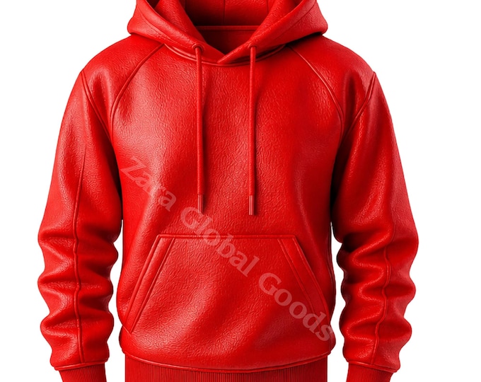 Men’s Red Leather Hoodie – Leather Pullover Hooded Sweatshirt