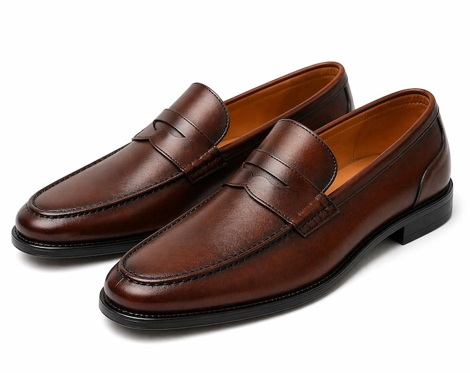 Genuine Leather Men’s Loafers Handmade Slip-On Dress Shoes Formal Wedding Multiple Colors