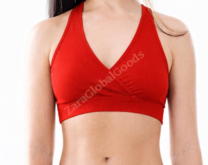 Red Organic Cotton Bralette for Women – Soft Wireless Wrap Racerback Bra