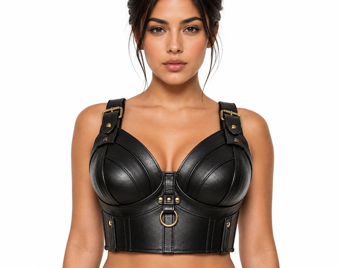 Genuine Leather Corset Top, Handmade Boned Bustier, Adjustable Gothic Women’s Fashion