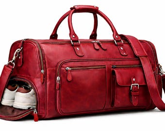 Leather Duffle Bag 22 Inch Weekender Travel Gym Overnight Carry On