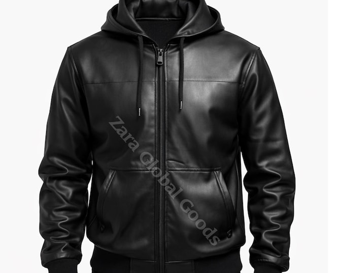 Handmade Black Hooded Jacket for Men | Genuine Cowhide Outerwear, Casual Winter Wear