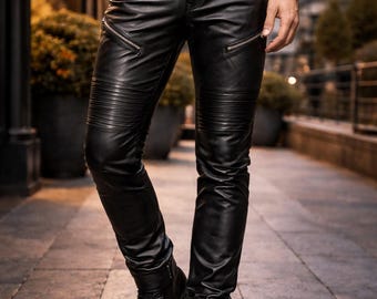 Genuine Handmade Black Biker Pants for Men | Slim Fit Trousers with Zipper