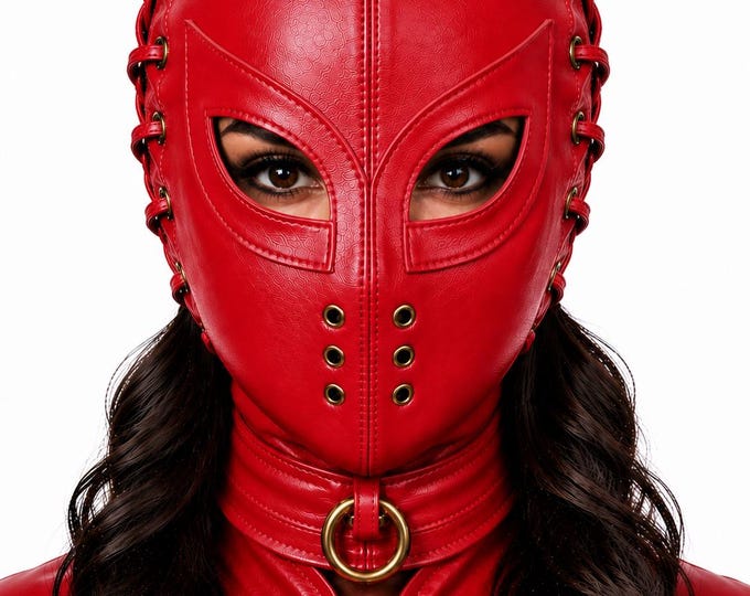 Handmade Cowhide Leather Hood Mask, Gothic Cosplay Headwear, Laced Face Mask